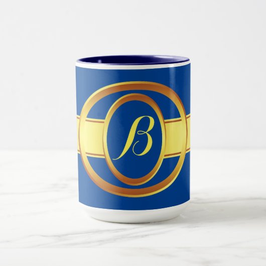 Boss Lady Blue en Yellow Monogram Ringer 15oz Mok (Midden)