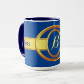 Boss Lady Blue en Yellow Monogram Ringer 15oz Mok (Voorkant links)