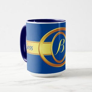 Boss Lady Blue en Yellow Monogram Ringer 15oz Mok
