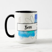 Boss Lady Blue Monogram Abstract Ringer 15oz Mok (Links)