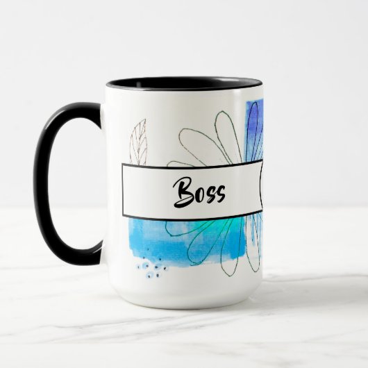 Boss Lady Blue Monogram Abstract Ringer 15oz Mok (Links)