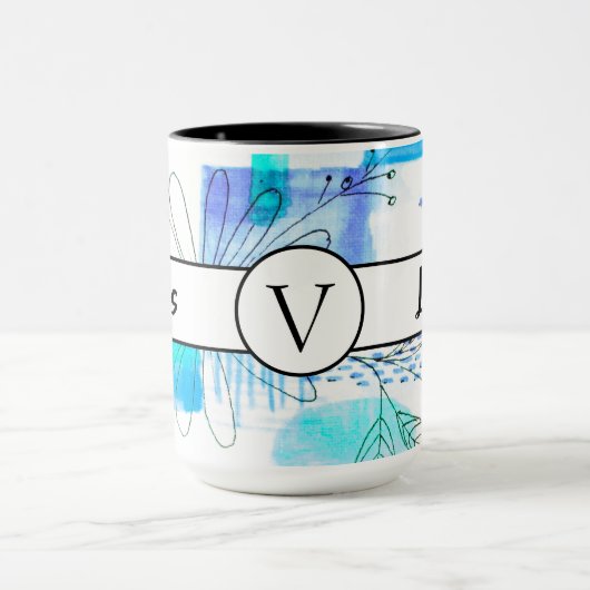 Boss Lady Blue Monogram Abstract Ringer 15oz Mok (Midden)