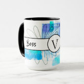 Boss Lady Blue Monogram Abstract Ringer 15oz Mok (Voorkant links)