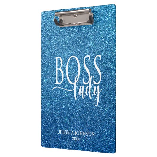 Boss Lady Blue Sparkle and White Script Klembord (Links)