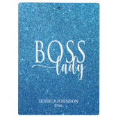 Boss Lady Blue Sparkle and White Script Klembord (Achterkant)