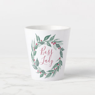 Boss Lady Boho Greenery Wreath Red Berries Holiday Latte Mok