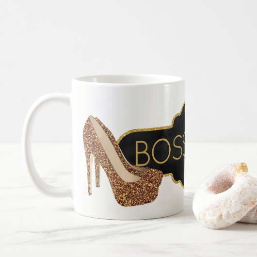 Boss Lady | Chic Black Gold Glitter Shoes Koffiemok (Met donut)