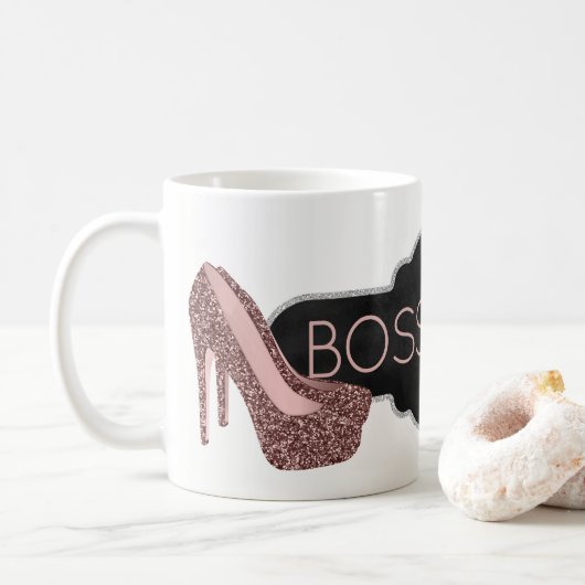 Boss Lady | Chic Silver Pink Glitter Shoes Koffiemok (Met donut)