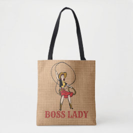 Boss Lady Cowgirl Git Along Faux Burlap Tote Bag