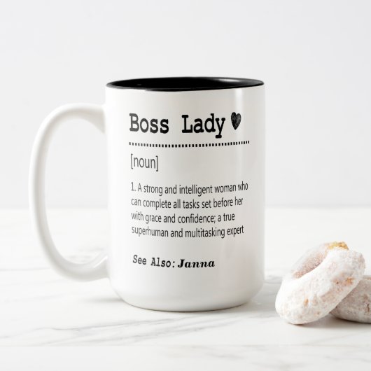 Boss Lady Definitie Tweekleurige Koffiemok (Met donut)