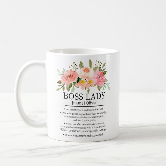 Boss Lady Definition Kantoor Floral Waterverf Koffiemok (Links)