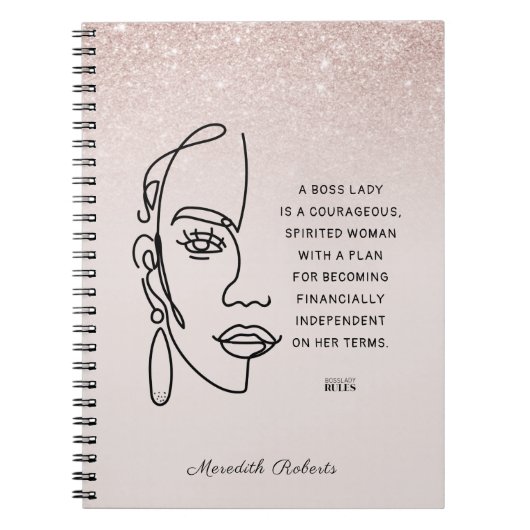 Boss Lady Face Roos Gold Ombre Motivatie Quote Notitieboek (Voorkant)