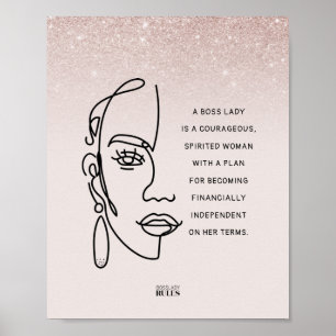 Boss Lady Face Roos Gold Ombre Motivatie Quote Poster