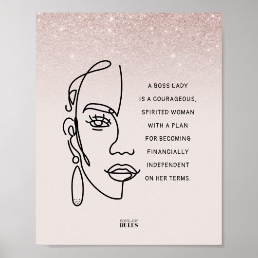 Boss Lady Face Roos Gold Ombre Motivatie Quote Poster (Voorkant)