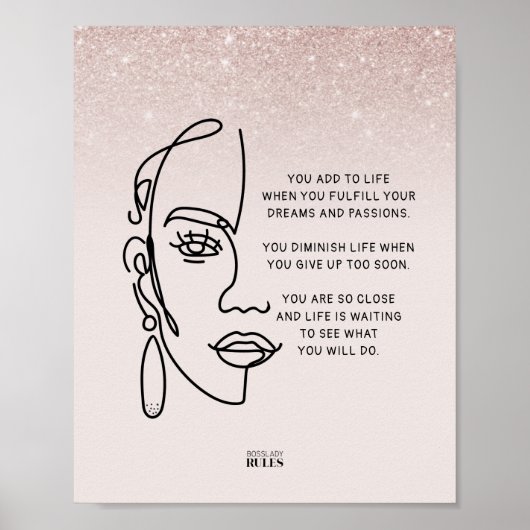 Boss Lady Face Roos Gold Ombre Motivatie Quote Poster (Voorkant)