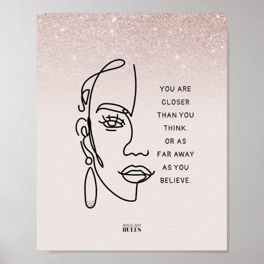 Boss Lady Face Roos Gold Ombre Motivatie Quote Poster (Voorkant)