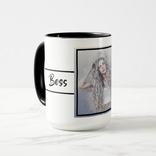 Boss Lady Foto Creëer je eigen Ringer 15oz Mok (Voorkant links)