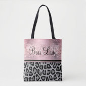 Boss Lady Glittery Roze Leopard Canvas tas (Voorkant)