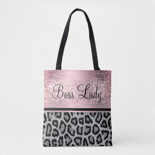 Boss Lady Glittery Roze Leopard Canvas tas (Voorkant)