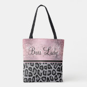 Boss Lady Glittery Roze Leopard Canvas tas (Achterkant)