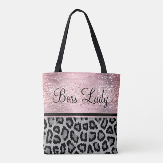 Boss Lady Glittery Roze Leopard Canvas tas (Achterkant)