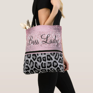 Boss Lady Glittery Roze Leopard Canvas tas