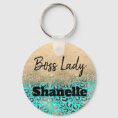 Boss Lady Glittery Turquoise Leopard Custom Sleutelhanger (Achterkant)