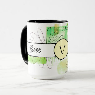 Boss Lady Green Monogram Abstract Ringer 15oz Mok