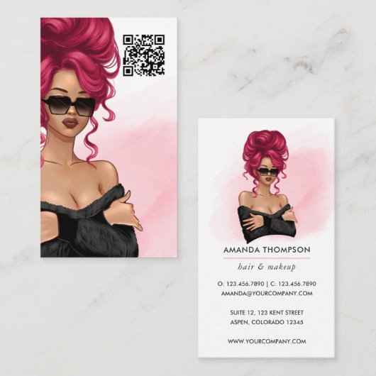 Boss Lady Hair Stylist QR Code Visitekaartje (Voorkant / Achterkant)