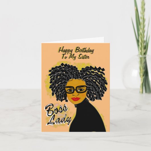 Boss Lady Happy Birthday Zuster African American Kaart (Voorkant)