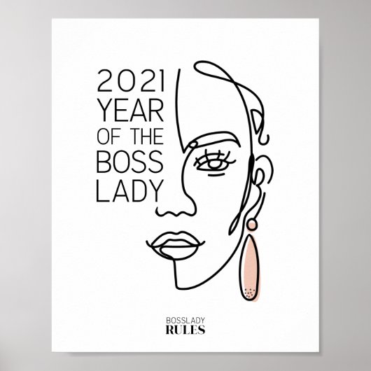 Boss Lady Line Art Face Typografie Motivatie Poster (Voorkant)