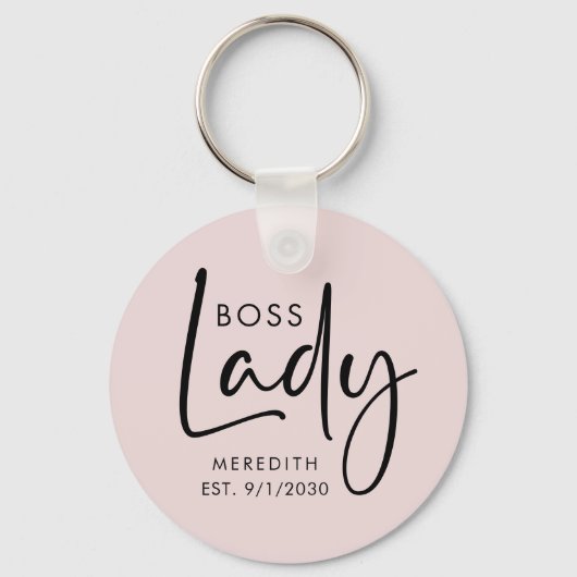 Boss Lady Logo Blush Pink gepersonaliseerd Sleutelhanger (Voorkant)
