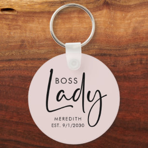 Boss Lady Logo Blush Pink gepersonaliseerd Sleutelhanger