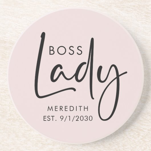 Boss Lady Logo Blush Pink gepersonaliseerd Zandsteen Onderzetter (Voorkant)
