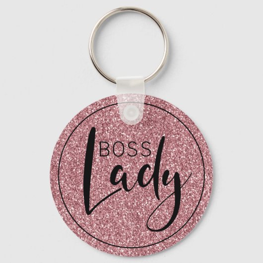 Boss Lady Logo Trendy Girly Pink Glitter Sleutelhanger (Voorkant)