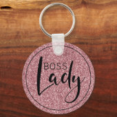 Boss Lady Logo Trendy Girly Pink Glitter Sleutelhanger (Voorkant)