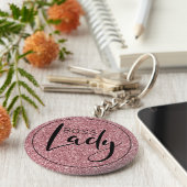 Boss Lady Logo Trendy Girly Pink Glitter Sleutelhanger (Zijkant)