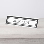 Boss Lady Modern Black & White Chic Double Boarder Bureau Naambordje (Voorkant)