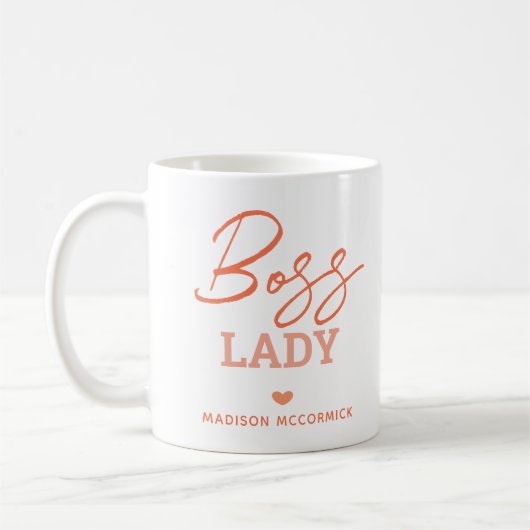 Boss Lady Modern Roze Oranje Script Gepersonalisee Koffiemok (Links)