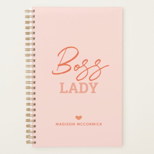 Boss Lady Modern Roze Oranje Script Gepersonalisee Planner (Voorkant)