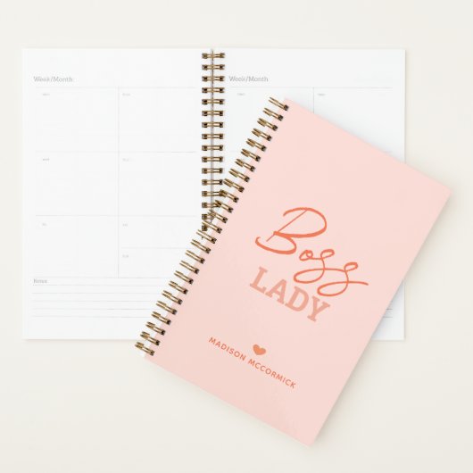 Boss Lady Modern Roze Oranje Script Gepersonalisee Planner (Display)