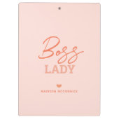 Boss Lady Modern Roze Oranje Script Heart Monogram Klembord (Achterkant)
