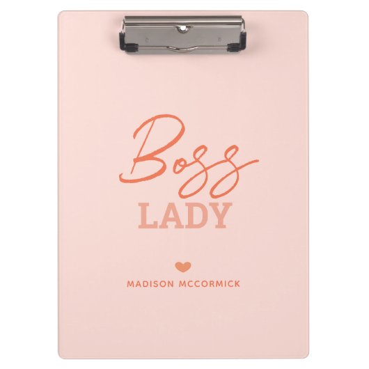 Boss Lady Modern Roze Oranje Script Heart Monogram Klembord (Voorkant)
