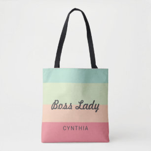 Boss Lady Personalized Monogram Rainbow Cute Tote Bag
