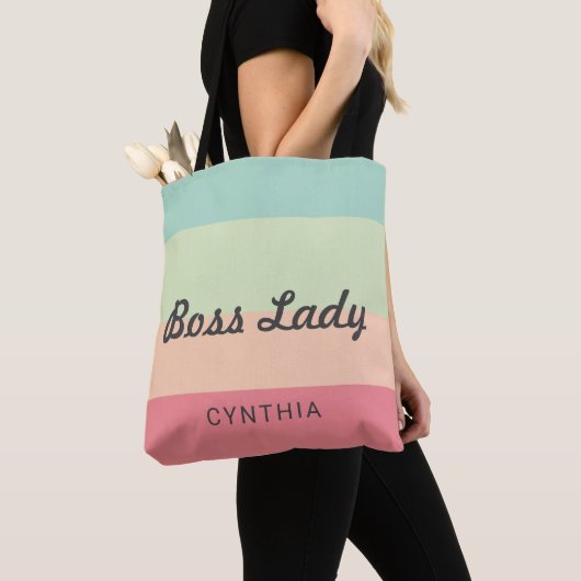 Boss Lady Personalized Monogram Rainbow Cute Tote Bag (Dichtbij)