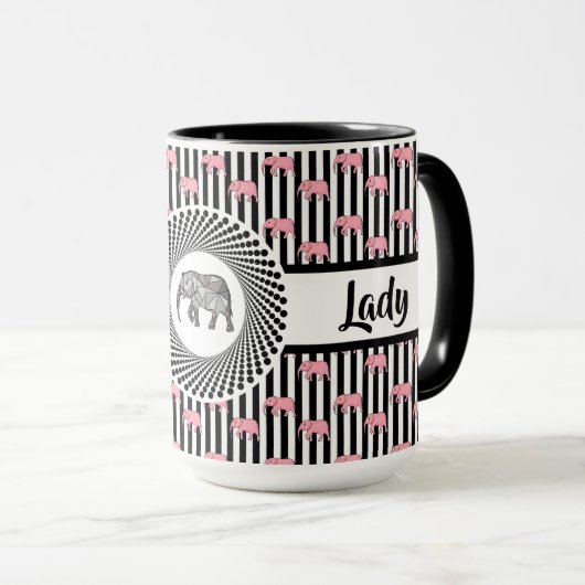 Boss Lady Pink Elephants Ringer 15oz Mok (Voorkant rechts)