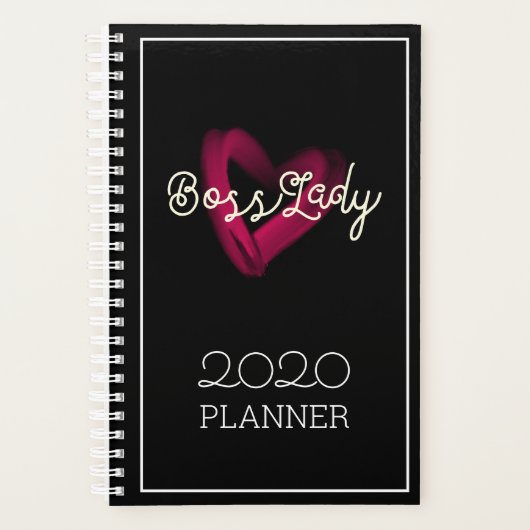 Boss Lady Pink Lipstick Heart Girl's Black Planner (Voorkant)