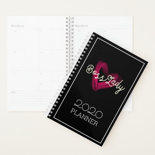 Boss Lady Pink Lipstick Heart Girl's Black Planner (Display)