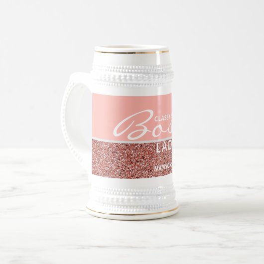 Boss Lady Pink Rose Gold Glitter - speciaal gepers Bierpul (Voorkant links)