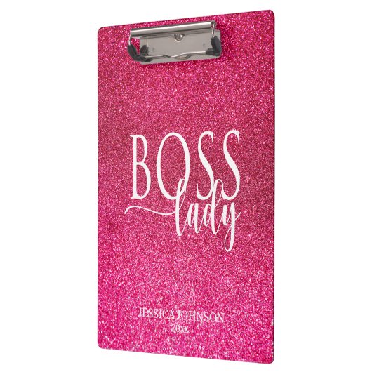 Boss Lady Pink Sparkle and White Script Klembord (Links)